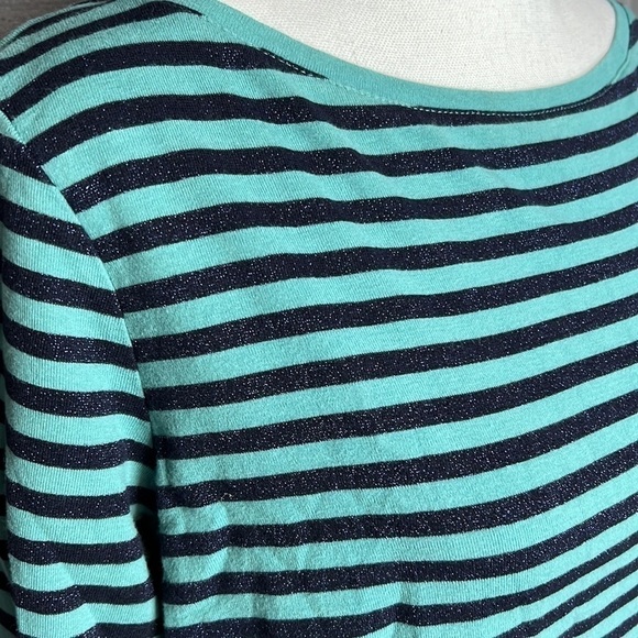 TALBOTS WOMAN PETITES BLUE STRIPED MEDIUM LONG SLEEVED TOP - Picture 2 of 5